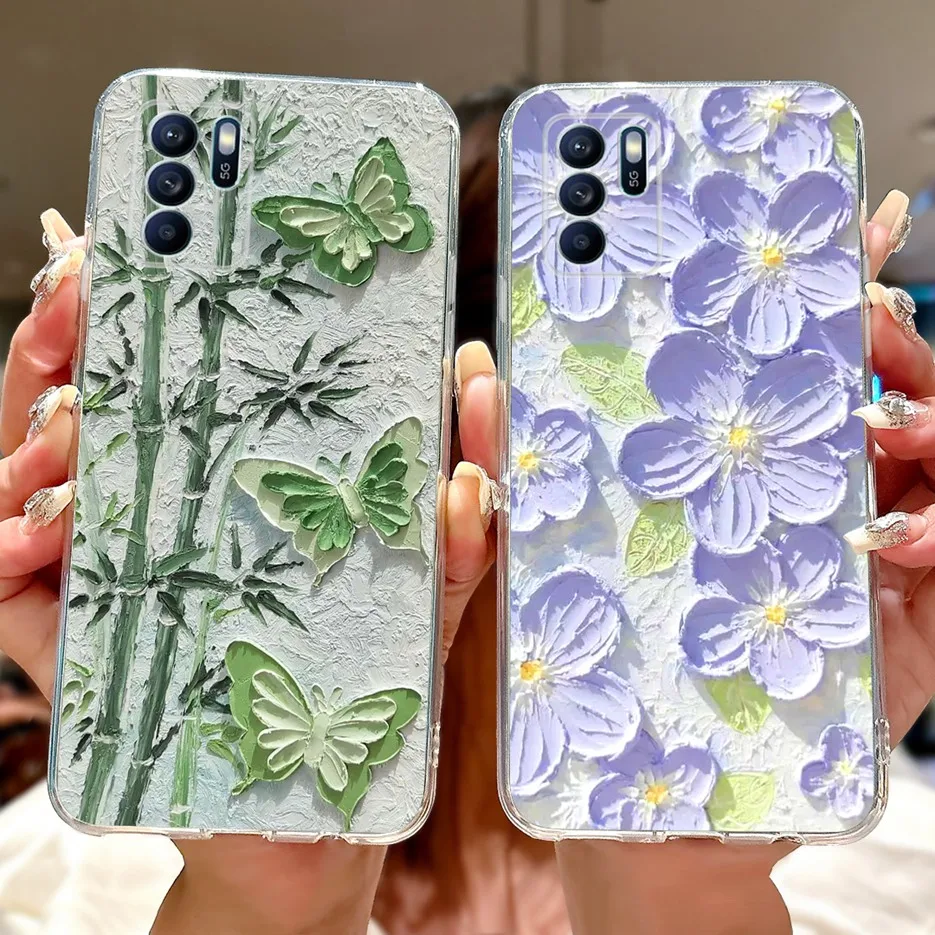 For Oppo Reno 6Z 5G Case CPH2237 Luxury Painted Cover 6.4'' Clear Silicone Phone Case For Oppo Reno6 Z Reno6Z Soft Fundas Bumper