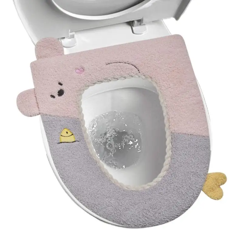 Toilet Bowl Cover Toilet Seat Cover Pads Knitted Toilet Seat With Bear Design Leather Design Washable for Round And Oblong Lids