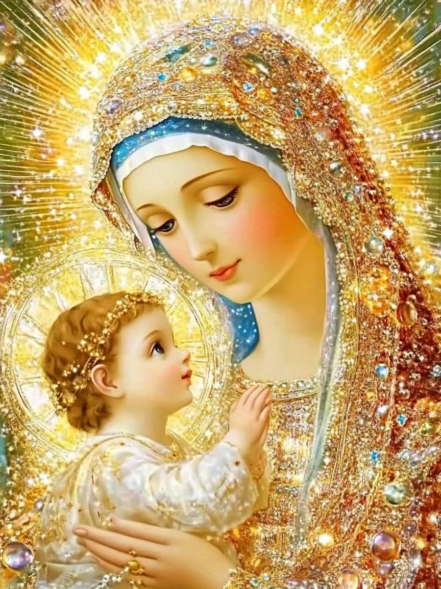 5D DIY Diamantmalerei Jungfrau Maria Kinder Diamant-Mosaik Porträt Religion Neu 2026 Dekorative Gemälde