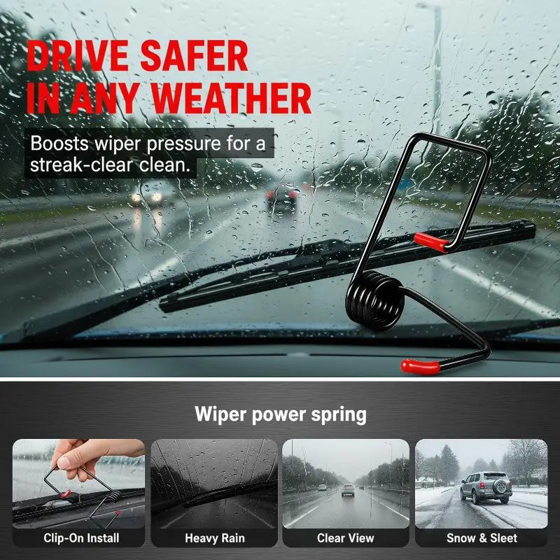 Universal Windshield Wiper Booster Spring Set Sturdy Wiper Arm Pressure Stabilizer Clip Clear View for Car Off-Road Adventures