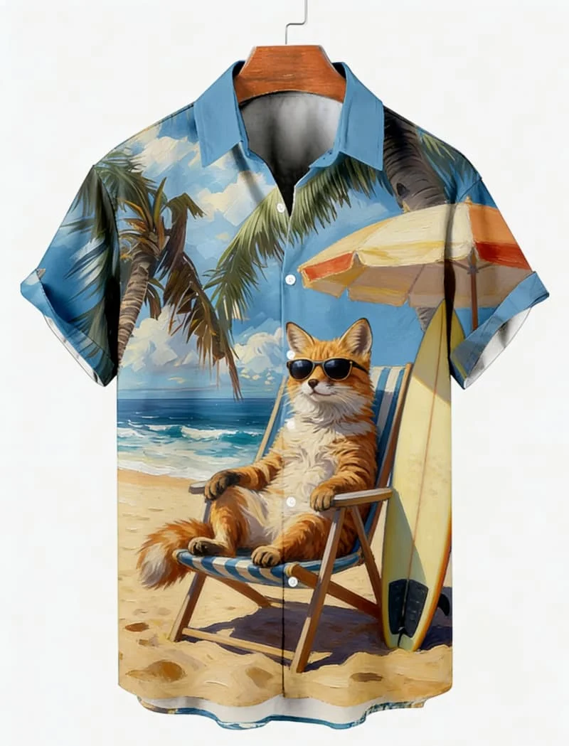 

Men's Casual Stylish Fun Beach Animal Print Short Sleeve Shirt Casual Fashion For Summer Vacations And Daily Wear