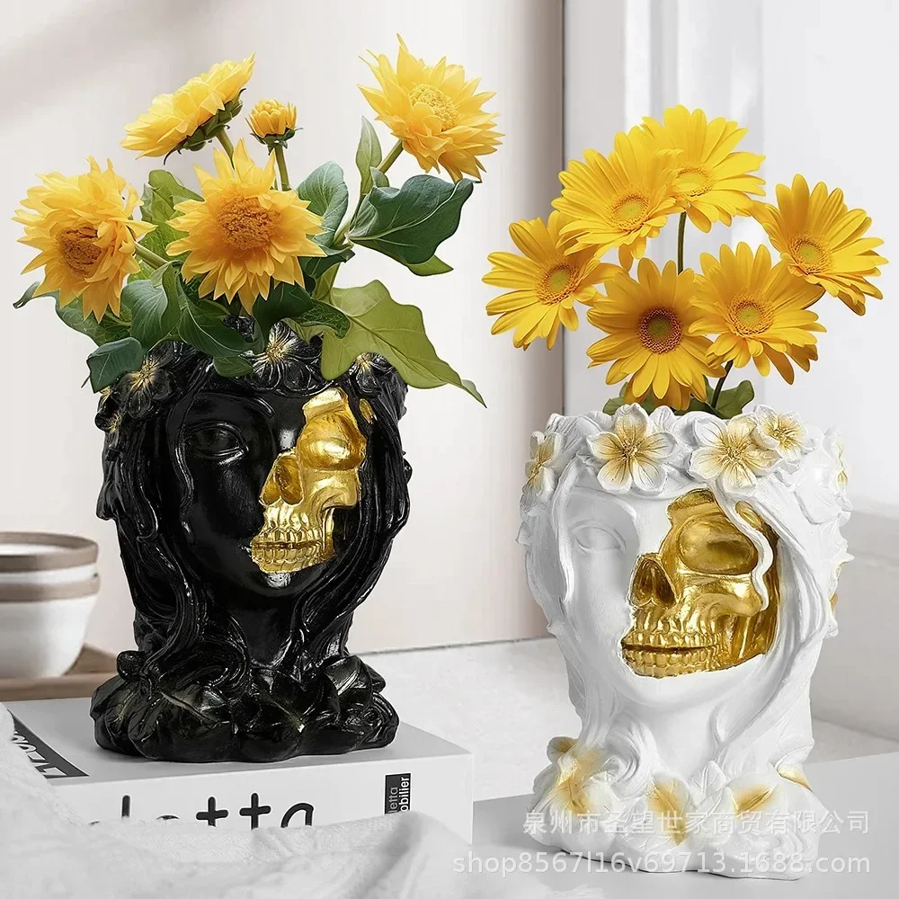 Resin flower pot creative female skull succulent  pot human head  pot wholesale Halloween personalized home