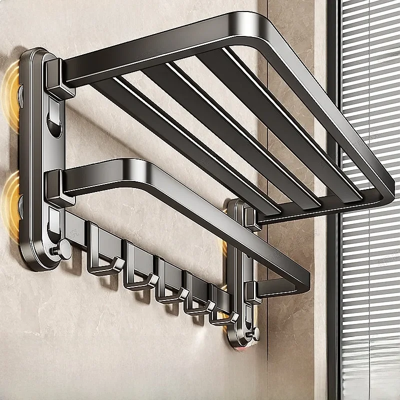 Strong Suction Bathroom Towel Rack No Drilling Wall Mounted Towel Bar Storage Shelf Space Aluminum Simple Style for Bath Room