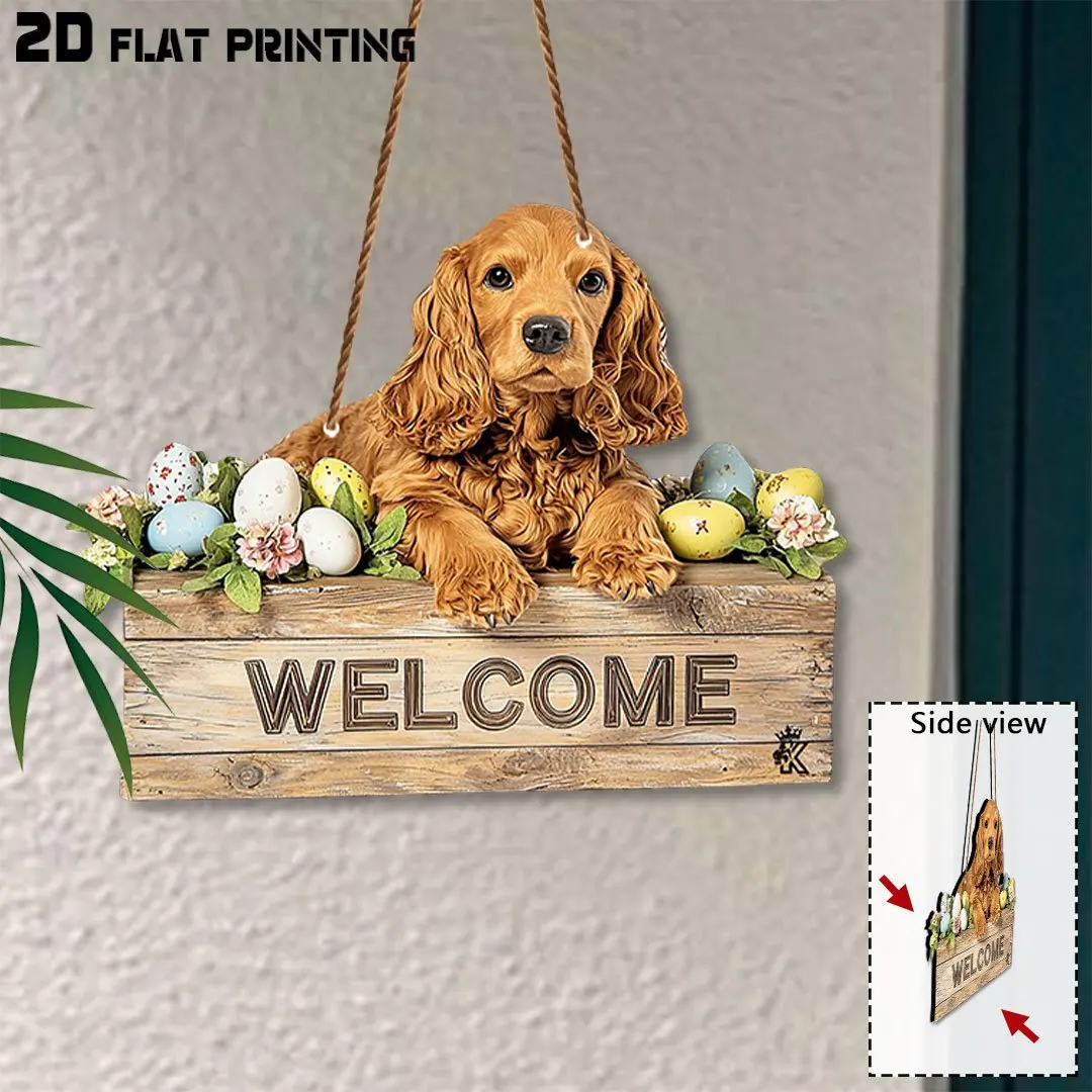 2D Flat,Cocker Spaniel Welcome Plaque, Easter Gift Easter Decor, Pet-Themed Home Sign, Gifts for Cocker Spaniel Lovers
