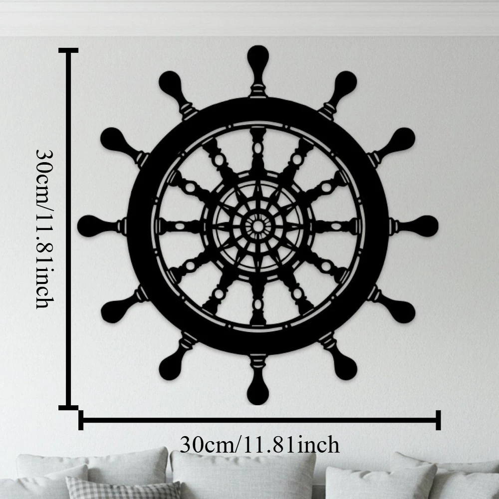 CIFBUY Nautical Ship Wheel Metal Tin Sign,Oversized Boat Helm Wall Art,Marine Decor for Boathouse & Coastal Home