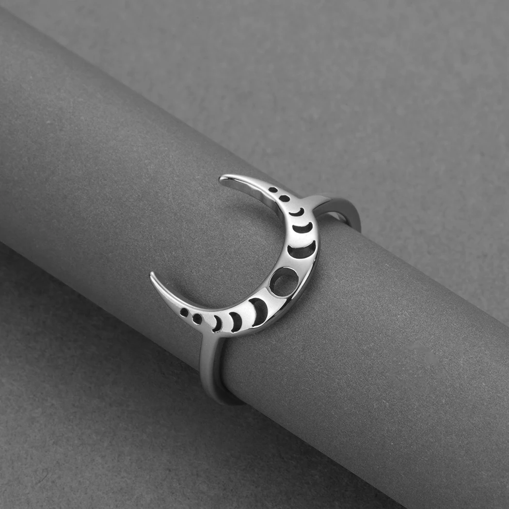 kinitial simple cute moon phase ring delicate stainless steel moon ring celestial jewelry accessories Christmas gift