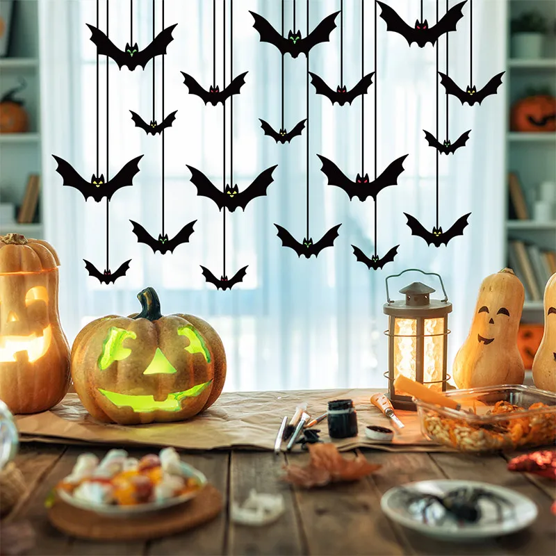 18/54pcs Halloween Hanging Bat Horror Atmosphere Pendant,DIY Decoration For Parties And Festivals,Require Self Threading Hanging