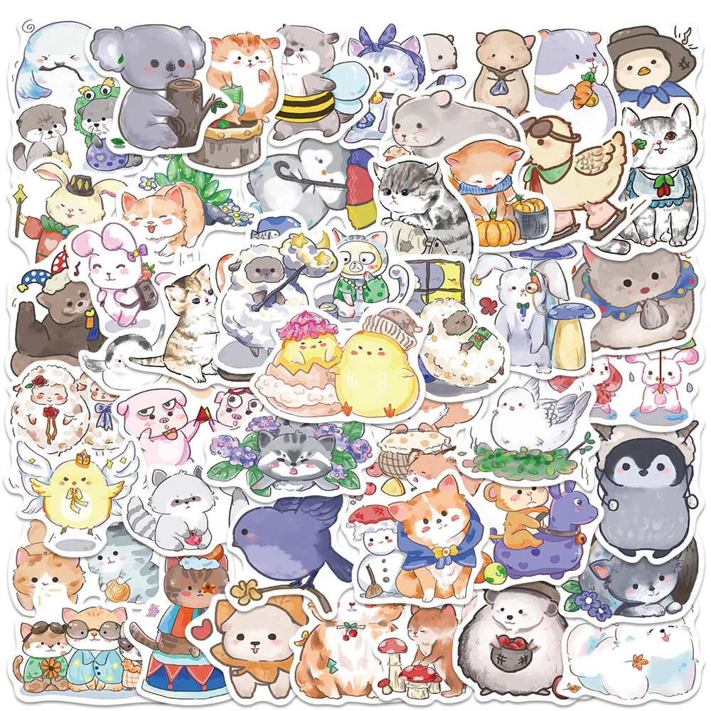 5 juegos de pegatinas Retro de animales de dibujos animados para ordenador portátil, botella de agua, equipaje, cuaderno, guitarra, teléfono, calcomanías de vinilo impermeables