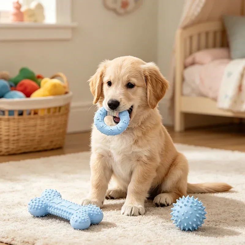 3PCS Puppy Teething Chew Toys Suitable for Small Breed Dogs Soft Rubber Teething Bone Chew Toys for Teething Mental Stimulation