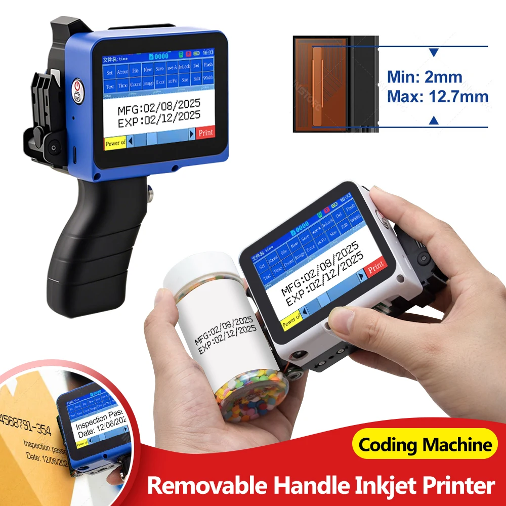 12.7mm Mini Printer Portable Inkjet Printer Code Date Logo Expiry Date 2.4in Touch Screen Handheld Inkjet Printer Multi-Language