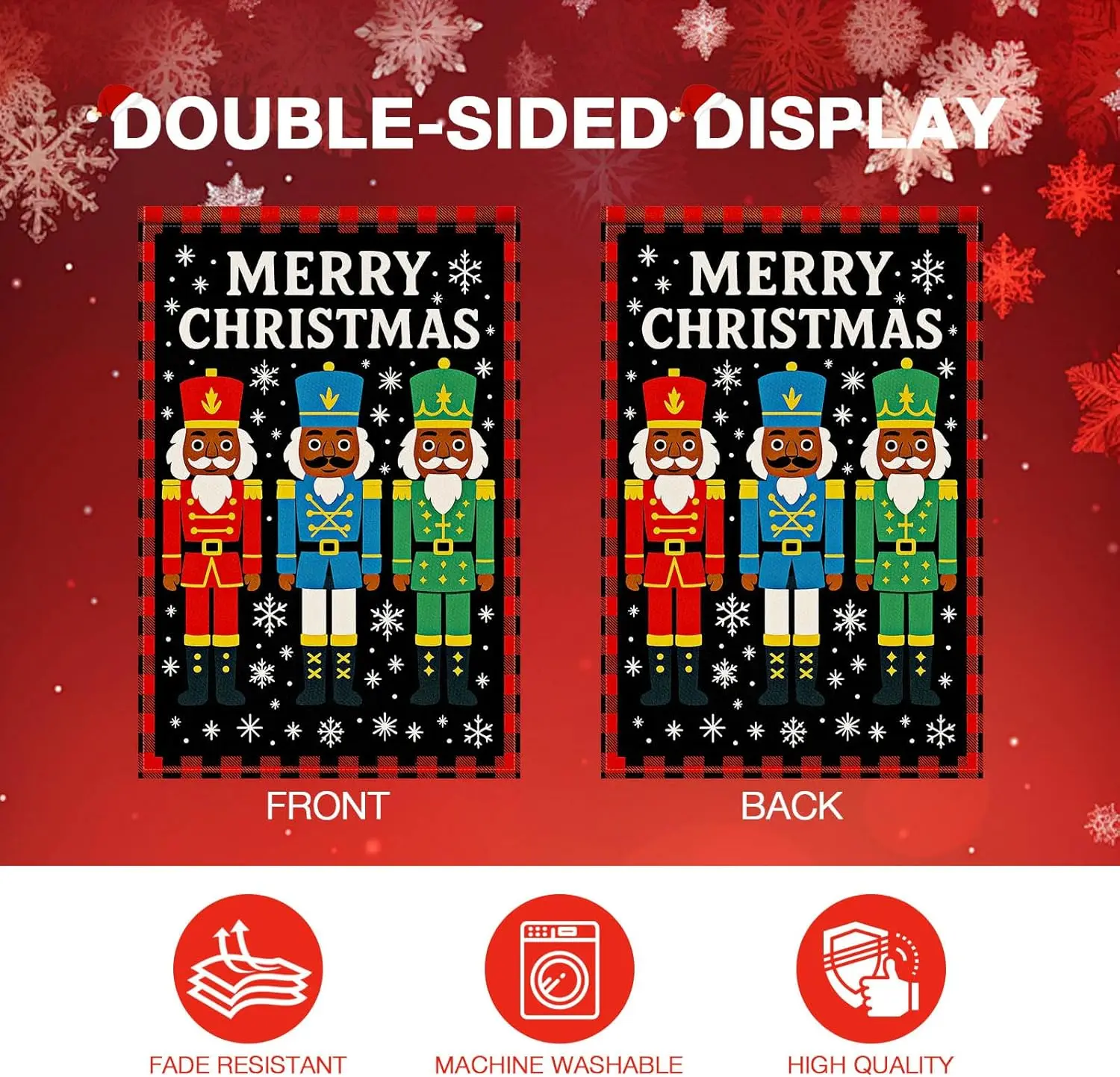 Merry Christmas Nutcracker Garden Flag 12x18 Inch Holiday Yard Banner with Three Soldiers Double Sided Seasonal Outdoor Wint PPZ