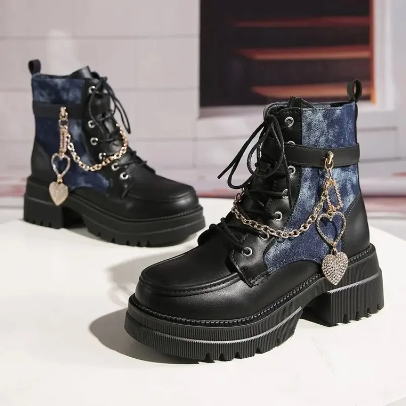 

Trend Women's Boots New Punk Style Thick Sole Casual Shoes Designer Lace Ankle Boots for Woman Comfort Walking Shoes Botas Mujer