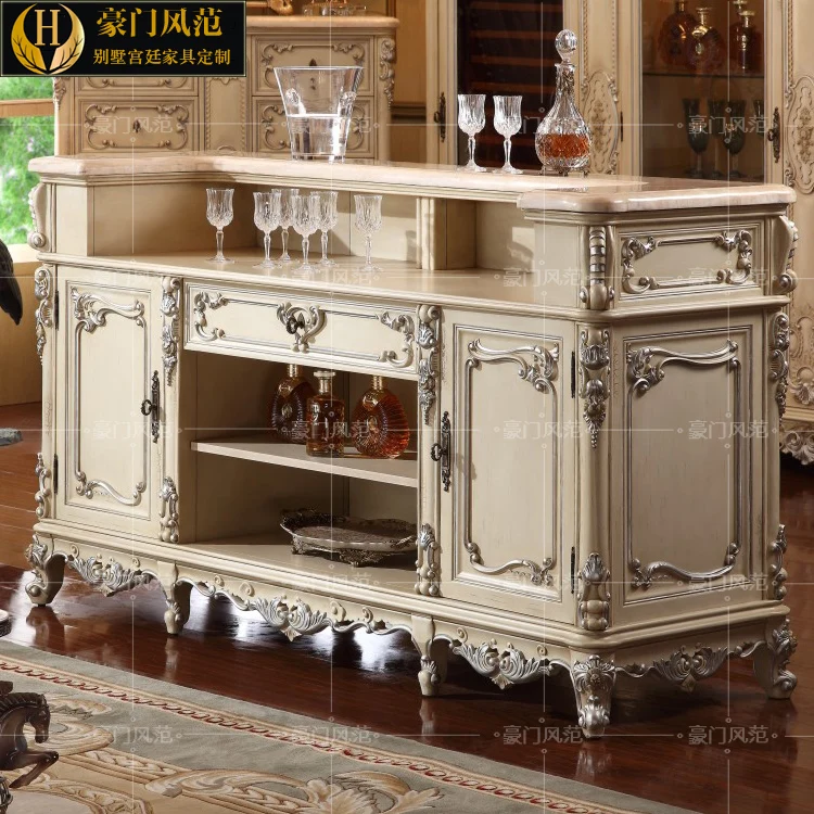 European full solid wood bar French marble bar table and chair combination court carved cashier villa high-end furniture