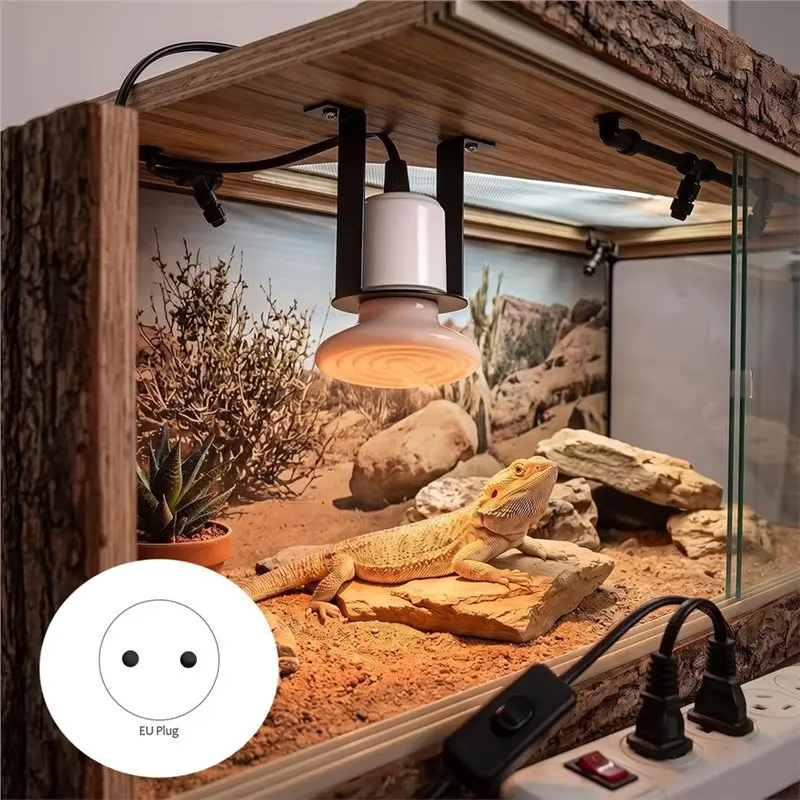 KYCOR-Heat Lamp Fixture 2 Pcs For Reptiles, Holder 200W Light Socket With Metal Hanging Bracket For Terrarium EU EU Plug