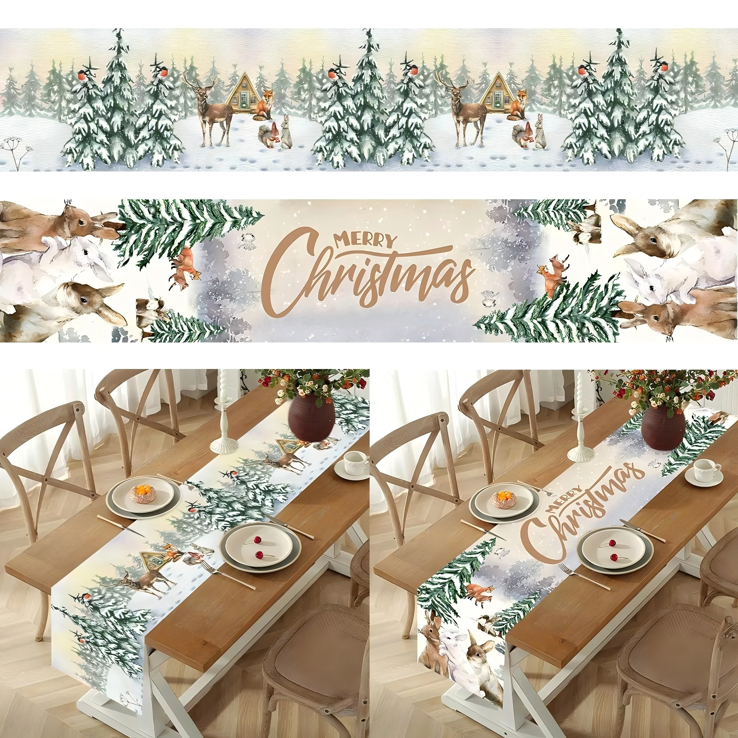 VIKAMA Christmas Table Runner Christmas Decorations Cartoon Christmas Table Flag Christmas Gifts New Year Decorations