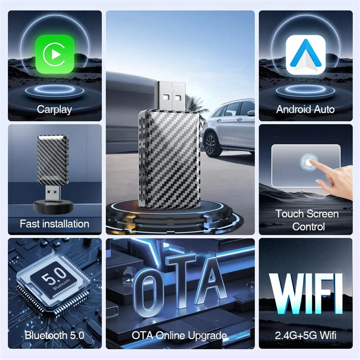

2025+New 2in1 Wireless CarPlay Adapter for Wired CarPlay Shell USB Wired to Wireless CarPlay Android Auto Plug and Play