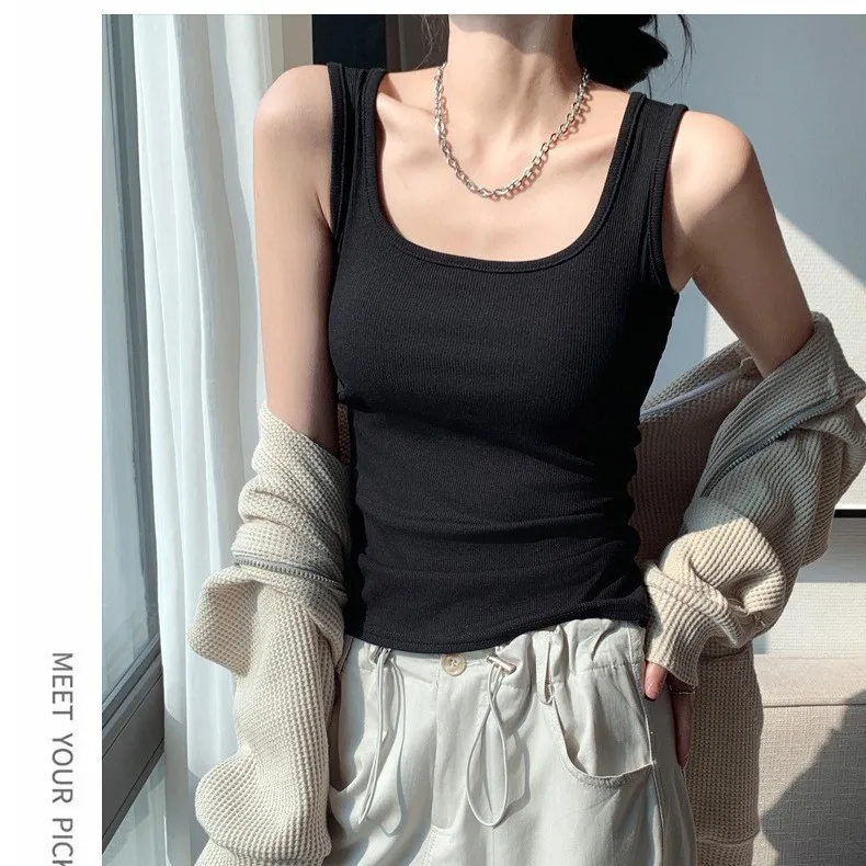Threaded Square Neck Vest Women's Slim Fit Inner Versatile Base Wear Sleeveless Top One Piece Pajamas Female Bottom Shirt