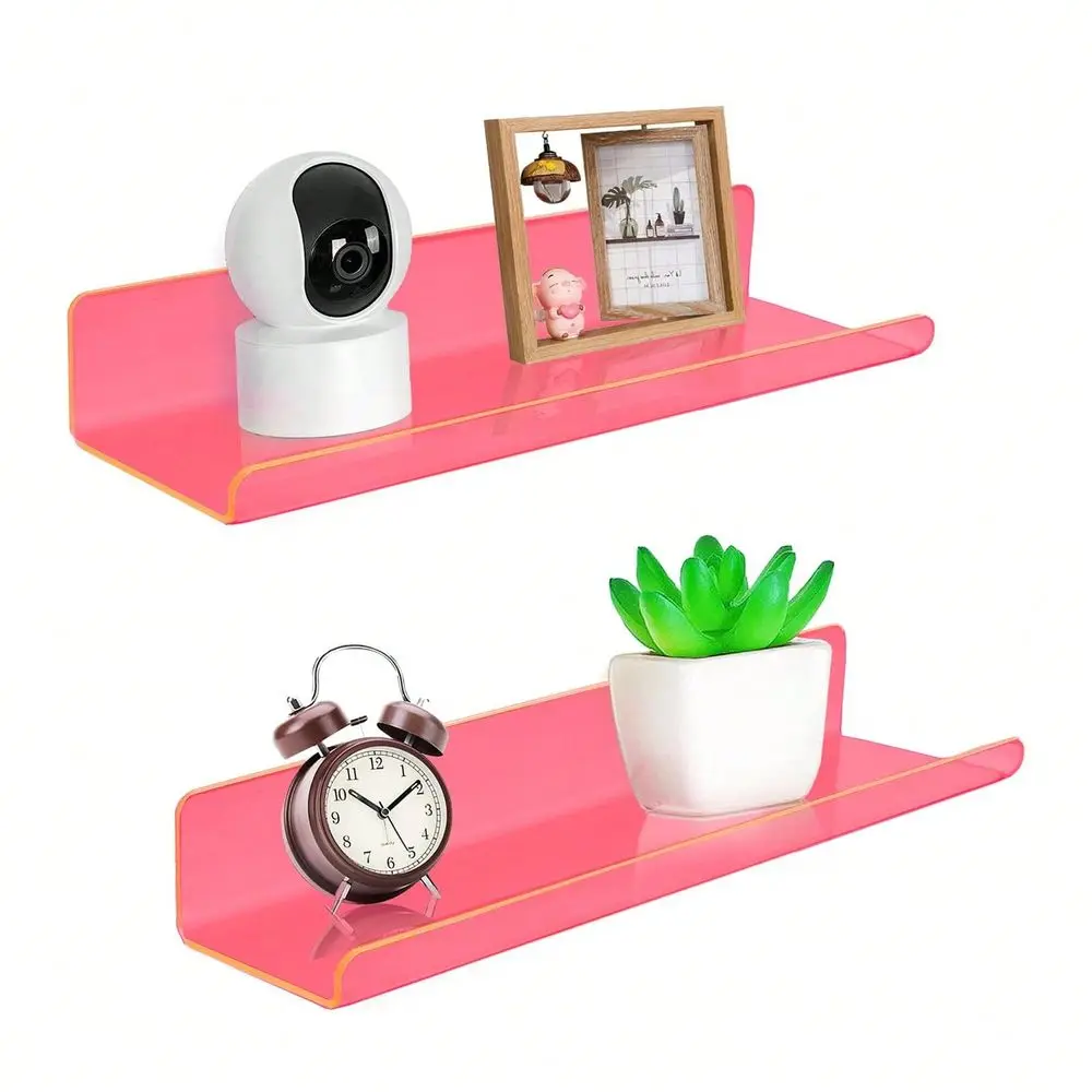 Acrylic Shelves Wall Mounted Set Of 2 12 Inches Wall Hanging Plant Display Shelves, Room Decor Floating Wall Shelves For Gaming