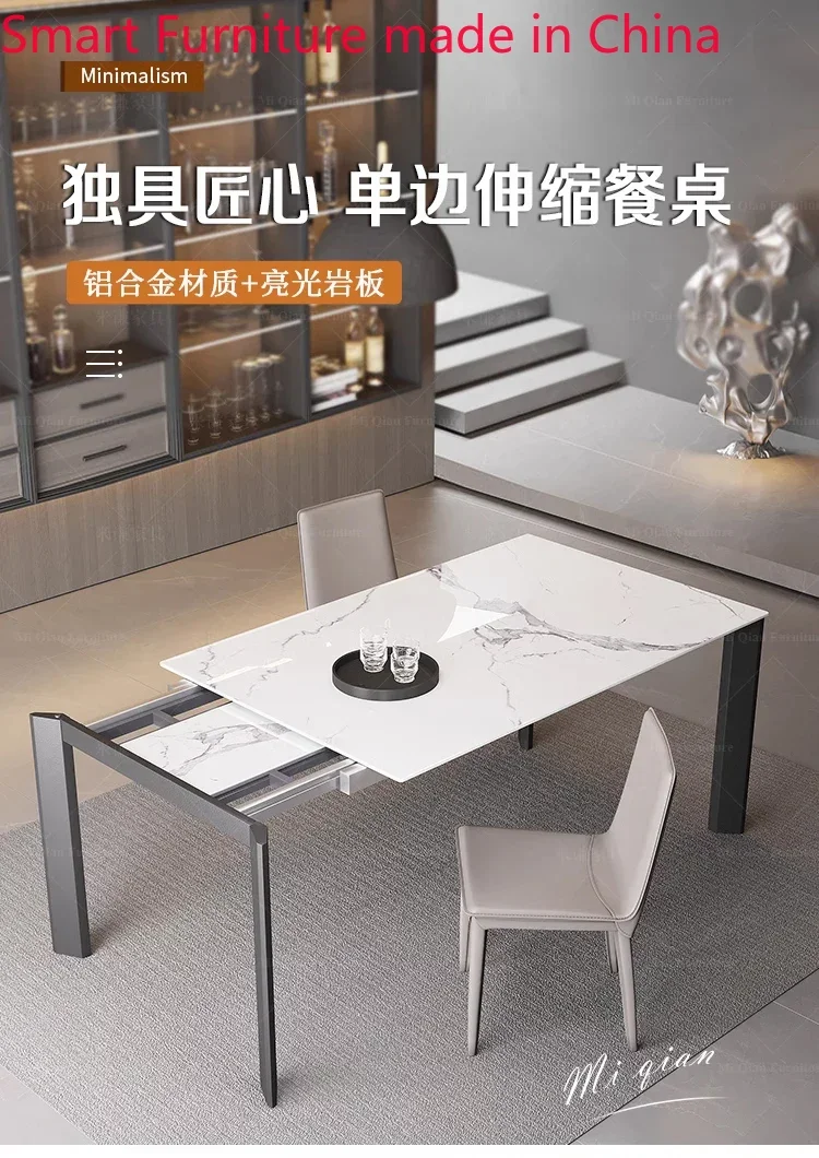 Italian light extravagant rock plate table retractable small household island table unilateral stretch black table