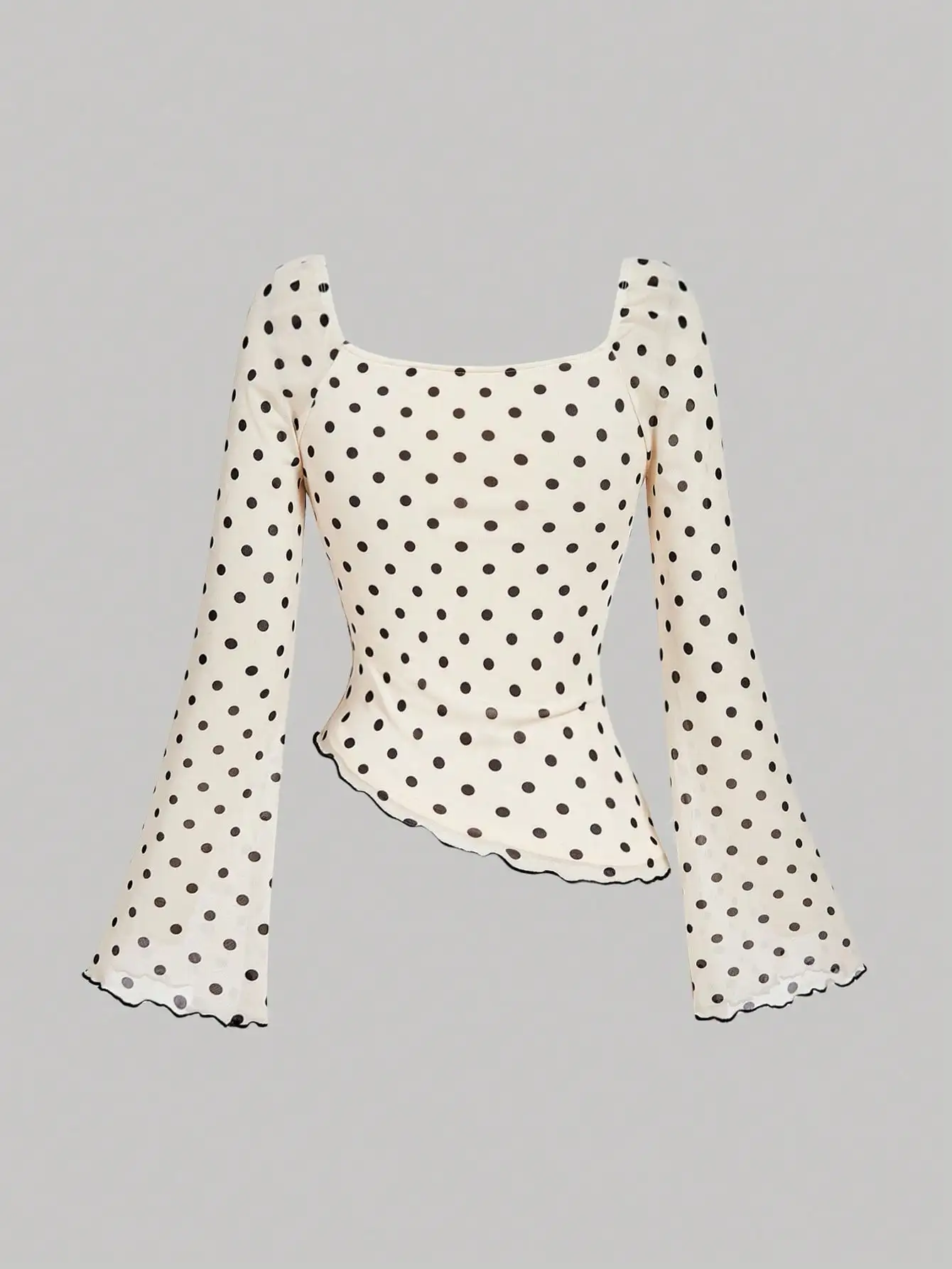 여성용 폴카 도트 2피스 세트(보타이 탑 & 미디 스커트), 가을/겨울 파티를 위한 시크한 의상