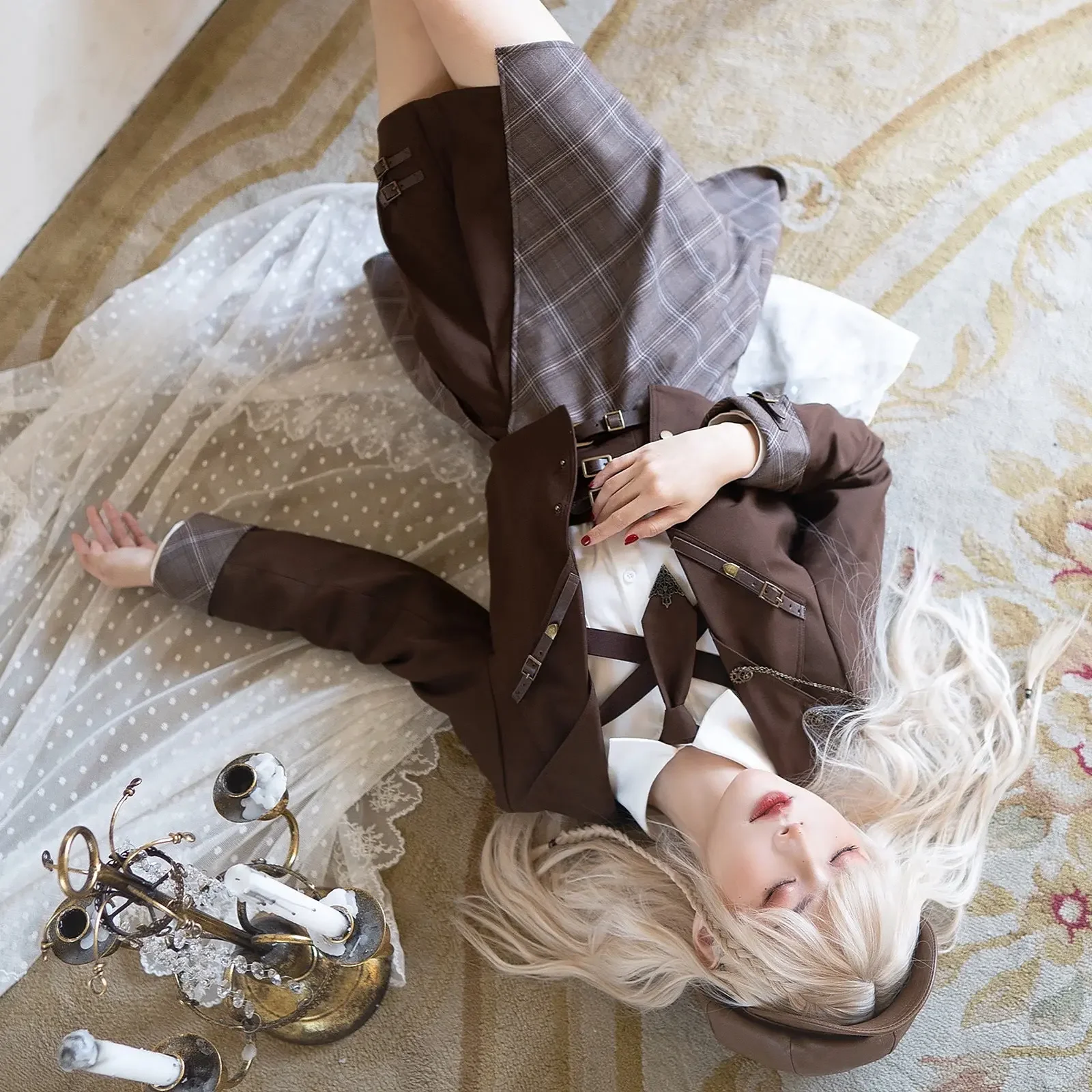 Set Cosplay Jepang Academy Set Detektif siswa manis Lolita setelan mantel tali rok Set