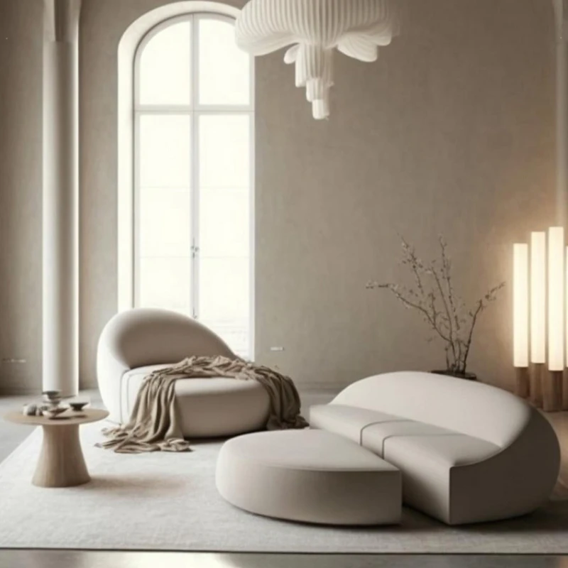 Cream style sofa, living room combination sofa, arc shaped house, quiet wind sofa, 1+3 combination sofa, leather art