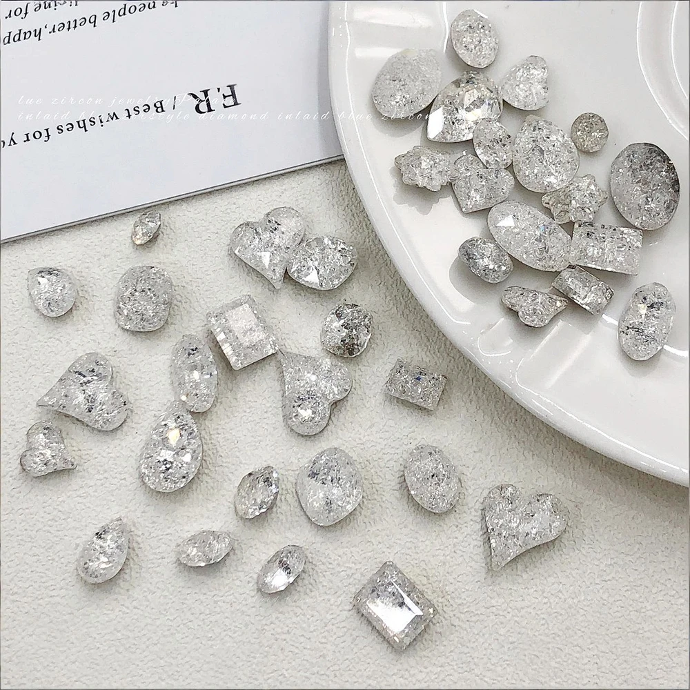

10PCS K9 Ice Cracked Nail Art Crystal Rhinestone Accessories Parts For Glitter Nails Decoration Manicure Decor Material Supplies