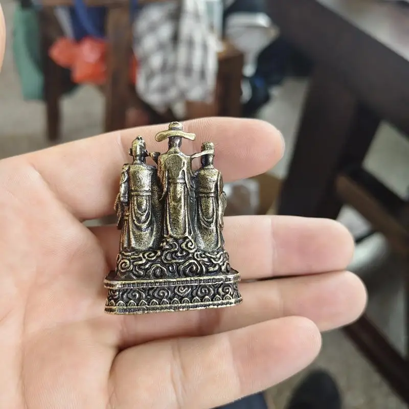 Brass Five Wealth Gods Statue Vintage Antique Finish Luck Blessing Ornament for Bookshelf TV Stand Decor Gift Collection