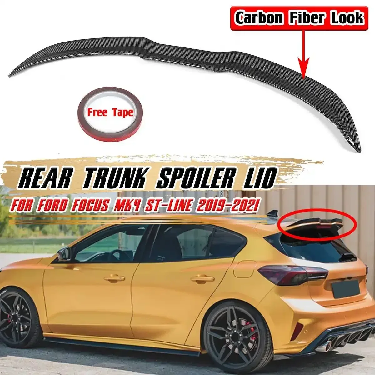 Carbon Fiber Look Car Rear Trunk Spoiler Lip Boot For Ford Focus MK4 ST-LINE 2019 2020 2021 Car Tail Roof Wing Spoiler Body Kit