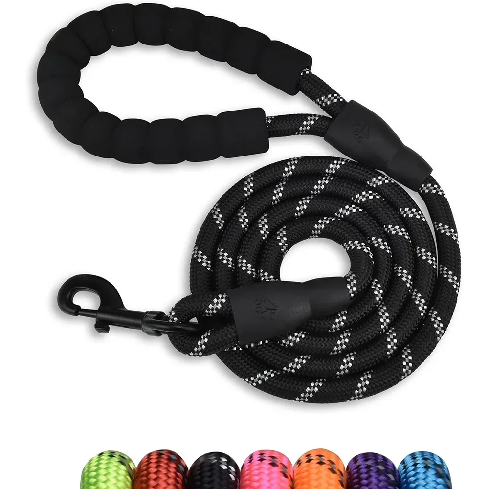 1.2cm 150cm/300cm Heavy Duty Nylon Braided Rope Dog Leash Comfortable Padded Handle Reflective Leashes for Medium Large Dog