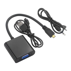 Mikro-Adapter HDMI do VGA kabel 1080P konwerter wideo z gniazdo Audio przewód zasilający USB do Xbox Camera Raspberry Pi 4