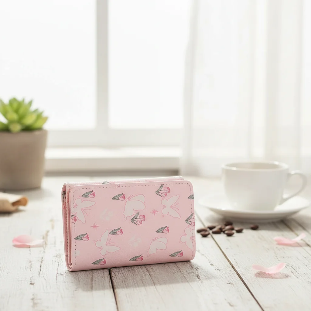 

Милый кошелек в корейском стиле для женщин, нежно-розовый, с цветочным узором и бантом, портмоне для карт, портативный дорожный кошелек для денег, монет и фотокарточек для девушек