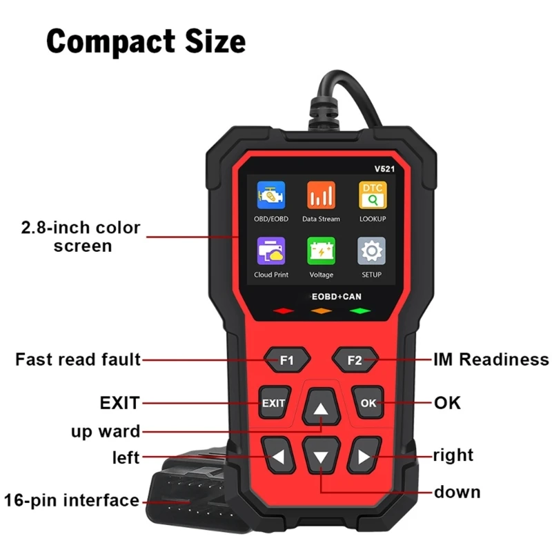 

Convenient V521 OBD2 Vehicle Diagnostic Scanner, Quick Error Detection Reading for Car Trouble Code Erasing Professional