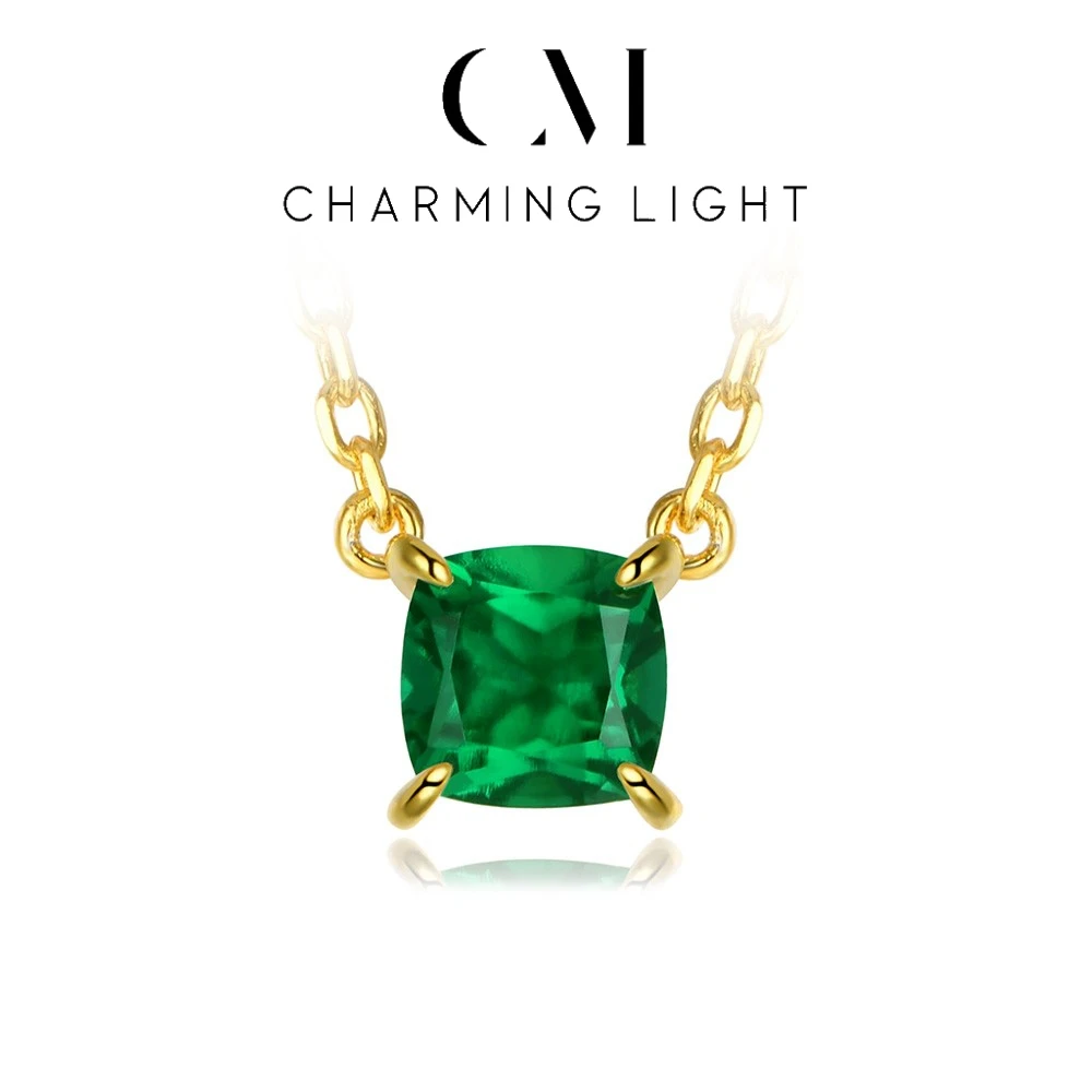 

CHARMING Classic Jewelry Pendant Necklace Created Emerald Gemstone 925 Sterling Silver for Women Minimalist Style Daily Jewelry