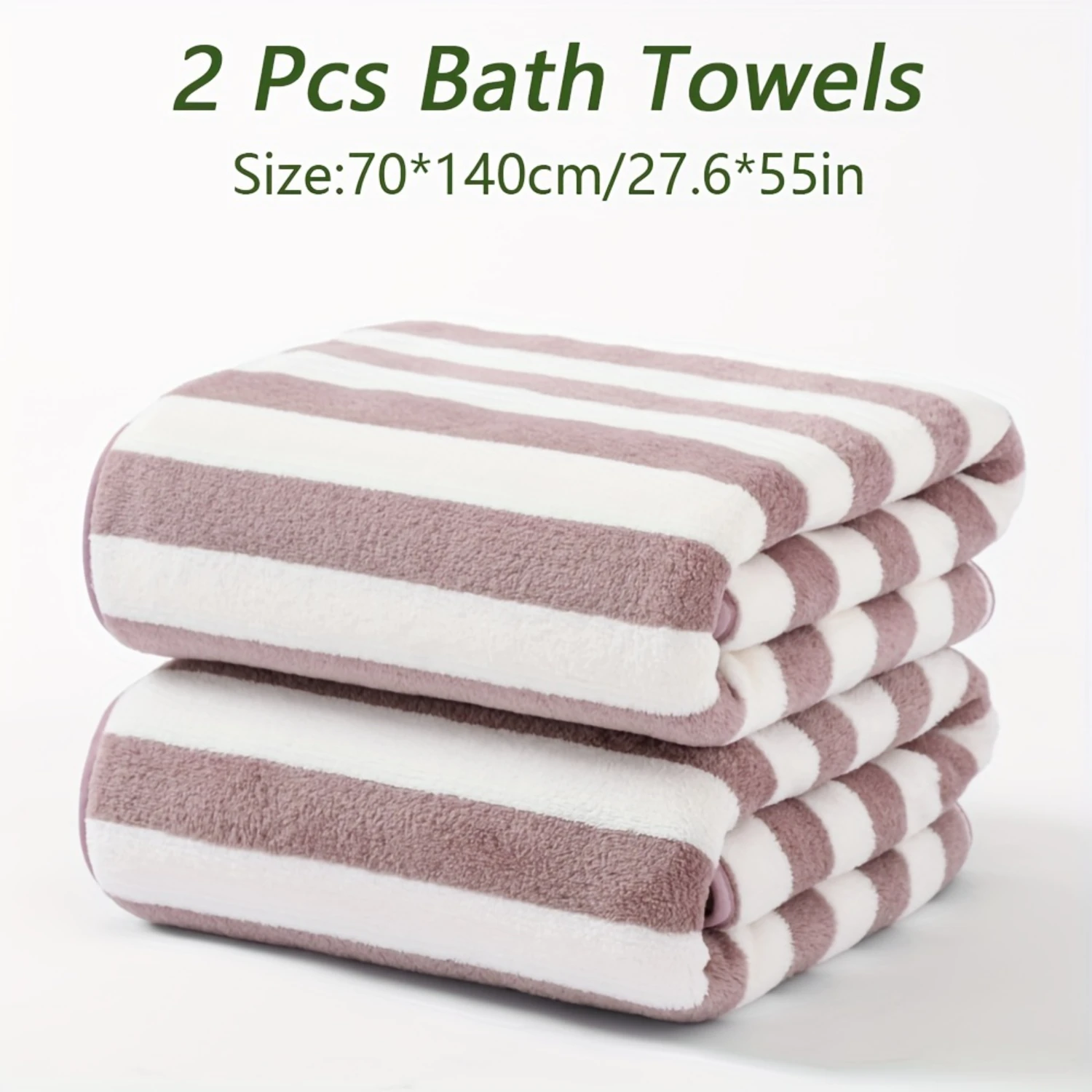 

2pcs Luxurious Striped Microfiber Bath Towels - Ultra-Absorbent & Rapid-Drying, Hypoallergenic, Super Soft - Generously Sized fo