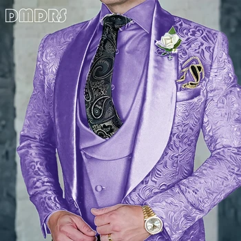 DMDRS | Jacquard Men's 3-piece Suit Set Formal Party Dress Groom's Tuxedo High Quality Elegant Men's Customized Outfit 3