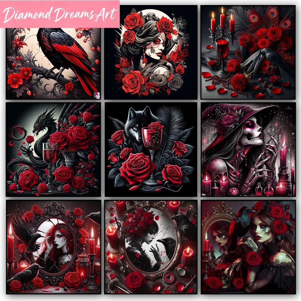 Embroidery Red - Nova Pintura Diamante DIY 2025: Corvo
