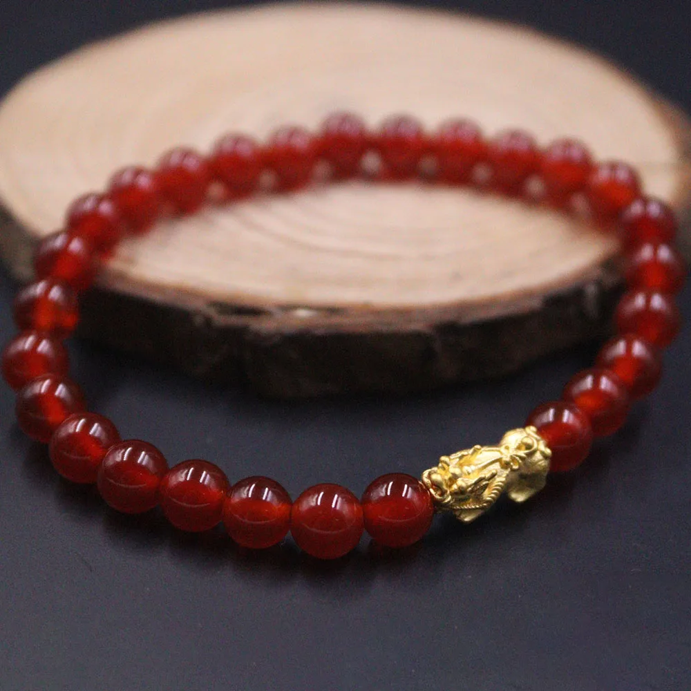 

Pure 999 24K Yellow Gold Men Women Bless Pixiu Beads Bracelet