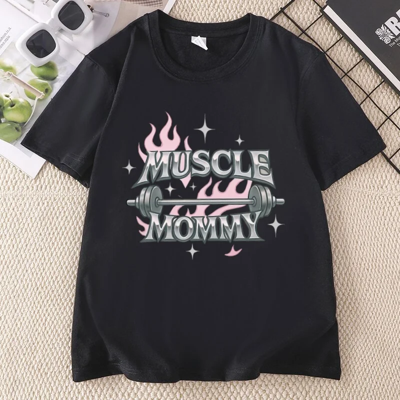 Muscle Mommy T-shirt Y2k Aesthetic Weightlifting Tee Men Women Casual Round Neck Printed T Shirts Unisex Streetwear Clothes