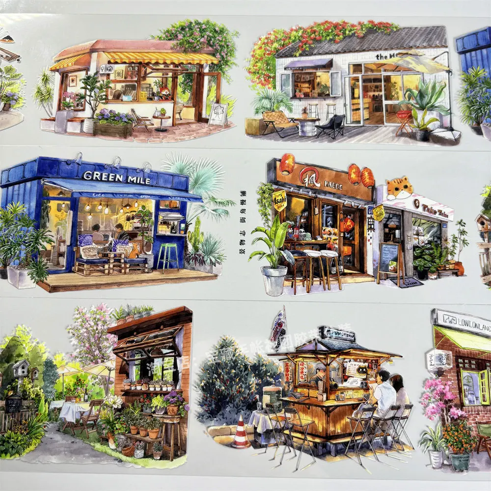 Washi Pet Tape A801 Street Corner Slow Shop House Scenery Chi Antique Scrapbook Collage Diy Cards Sticker Diy Card