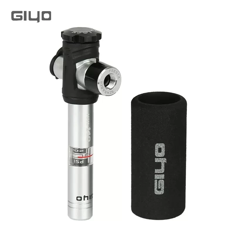 GIYO CO2 Cylinder Pump With Gauge Bikes Air Pump Schrader Presta Adapter Aluminum Alloy Bicycle Tire Pump CO2 Cartridge Inflator