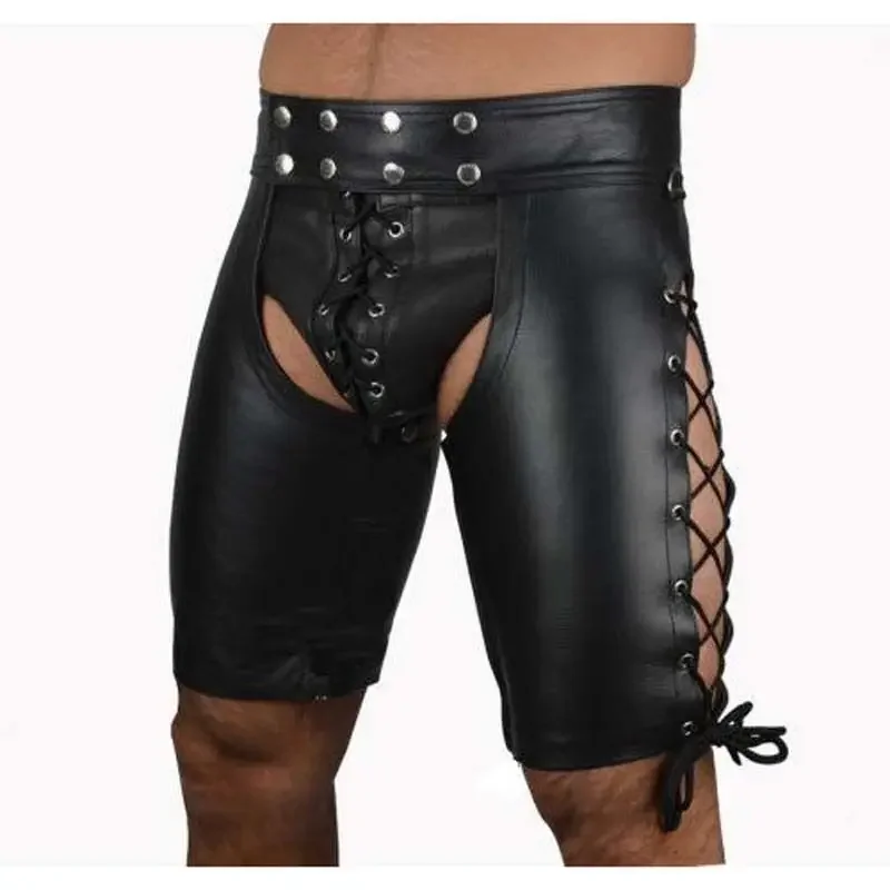 

New Hot Men's Black Sexy Tight Leather Latex PVC Shorts