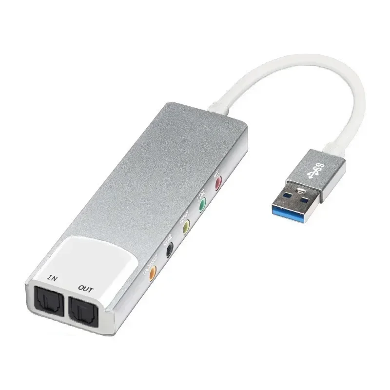 6-in-1 USB External Optical Sound Card Multifunction Audio Converter Adapter for Notebook Aluminium Sound Card