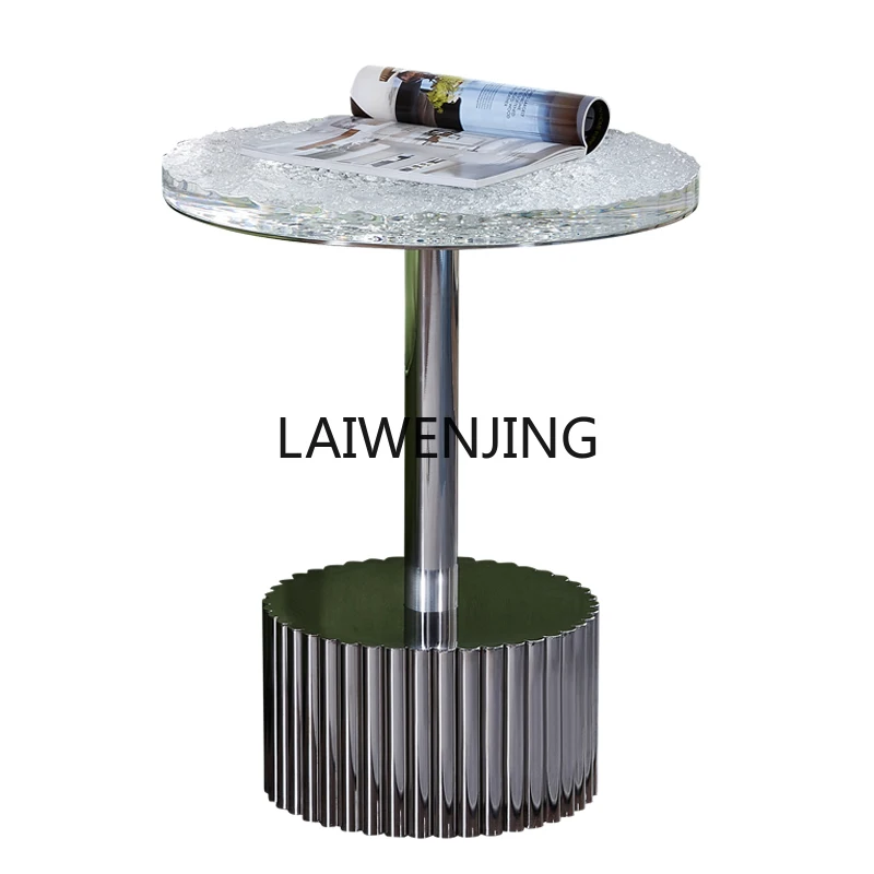 

MJY light luxury water corrugated acrylic coffee table art crystal living room stainless steel corner table