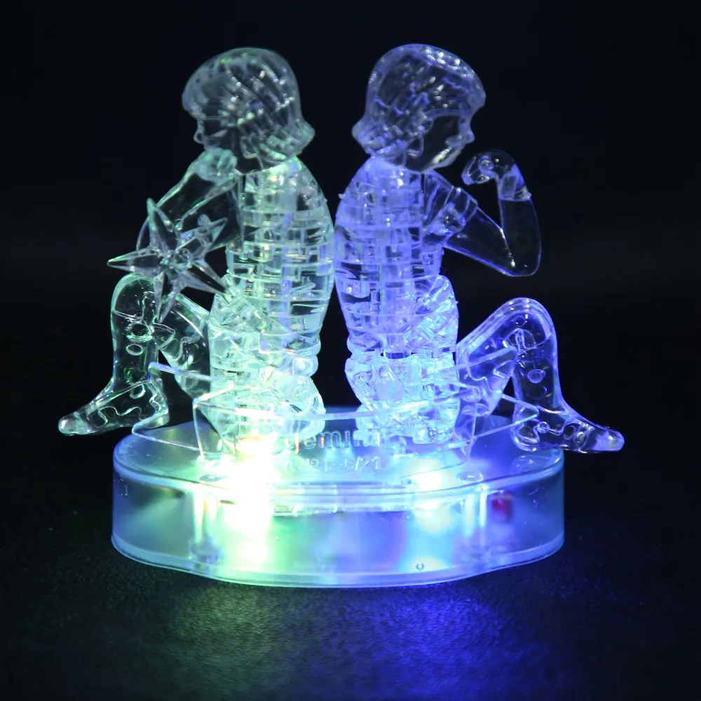 Gemini Shape Constellations Crystal Puzzle Three-Dimensional DIY Crystal Puzzle Jigsaw LED Light Puzzle Night Light Use