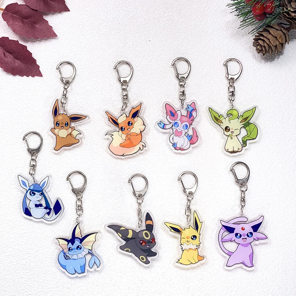 Image of 1/9 Stück Anime Pokémon Eevee Schlüsselanhänger Zubehör Acryl Niedliche Anhänger für Taschen Lustiger Schlüsselhalter Rucksack-Dekoration Geschenke