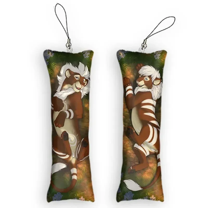 

New Pattern Mini Dakimakura Anime Rajha Furry Keychain Pendant Double-Sided Print Ornament Small Pillow Key Chain Otaku Gifts