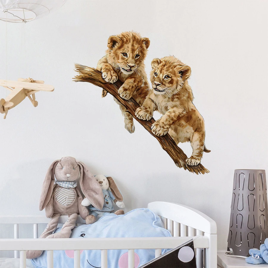 ملصقات حائط على شكل أسد كرتوني - قابلة للتقشير واللصق قابلة للإزالة لغرفة الأطفال وغرفة اللعب - ديكور على شكل حيوان لطيف