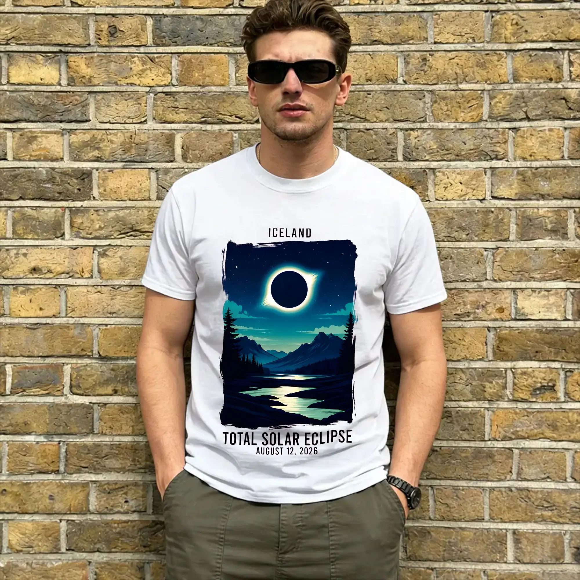Iceland Total Solar Eclipse August 2026  T Shirt Summer 100 Cotton T-Shirts For Man Popular Casual Tshirt Short Sleeve Y2K Tees