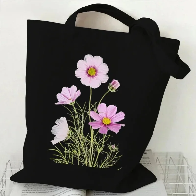

Bolso de mano de lona informal con estampado de flores silvestres y pintura al óleo bolso tipo shopper para mujer estilo planta